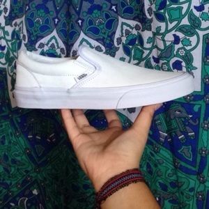 Vans White Leather Slip Ons