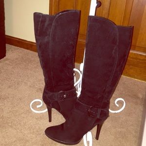 Black suede knee high boots