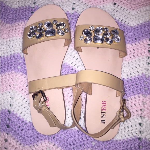 JustFab Letty Jewel Tan/Nude Sandals