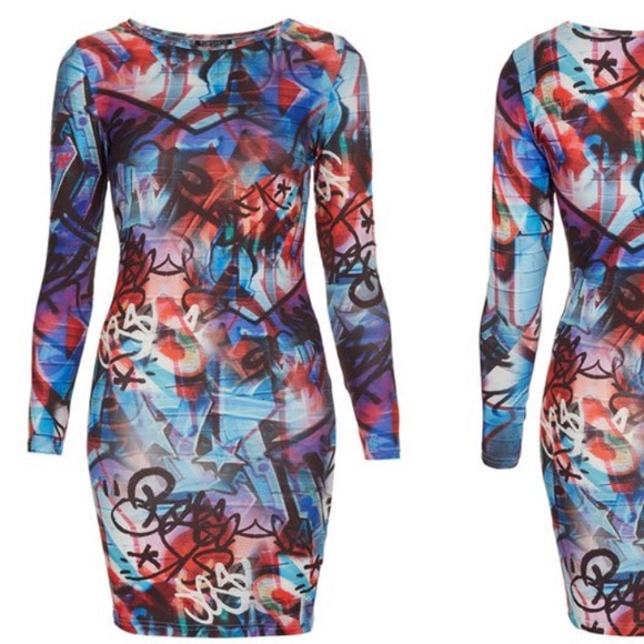 Topshop Dresses & Skirts - Topshop Grafiti print body-con dress