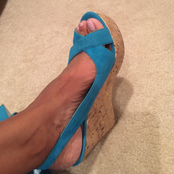 Turquoise wedge sandals
