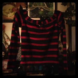 Semi off the shoulder funky red/black shirt
