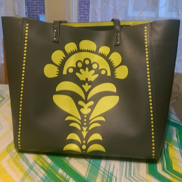 Grey and Lime Faux Leather Vera Bradley Tote
