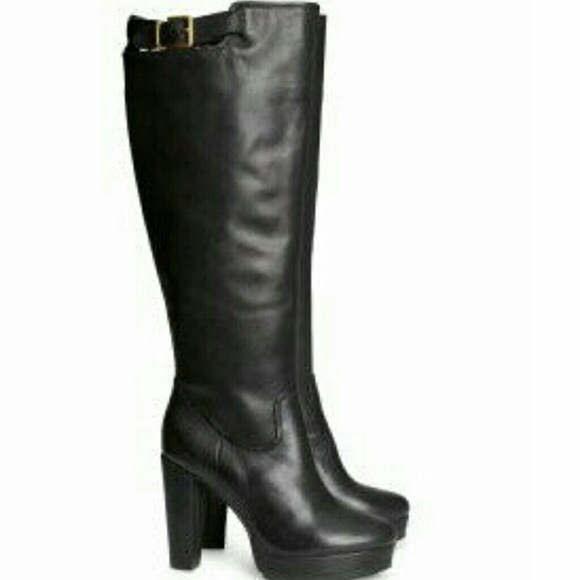 Black LEATHER Knee High Boots