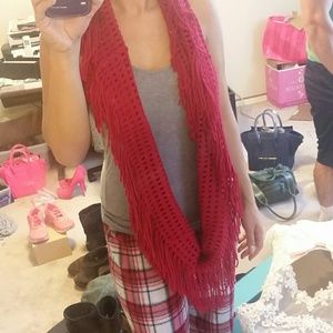 Red Fringe Knit Guess Scarf