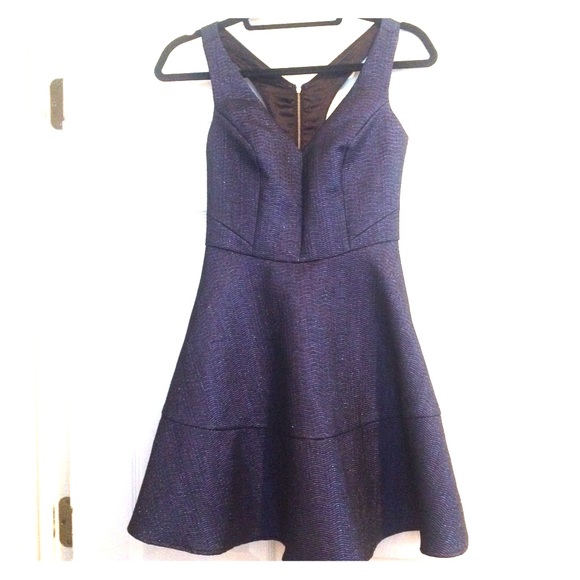 Express Dark Blue Navy Metallic Fit & Flare Dress