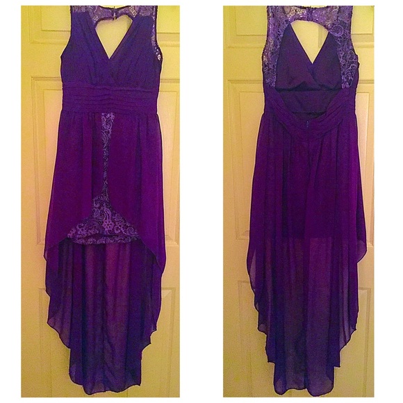Stunning High Low Backless Purple Dress