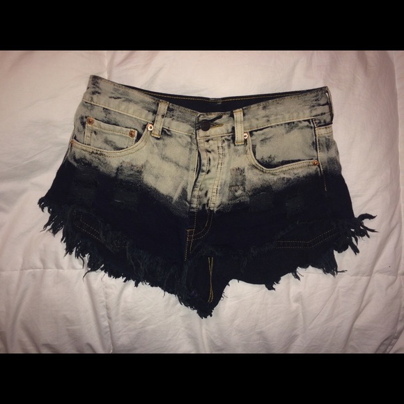 Black and White Ombre Fringed Shorts