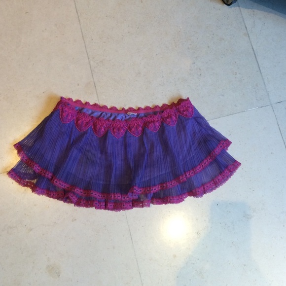Pleated 2-Tiered Purple Mini W/pink Lace Lingerie