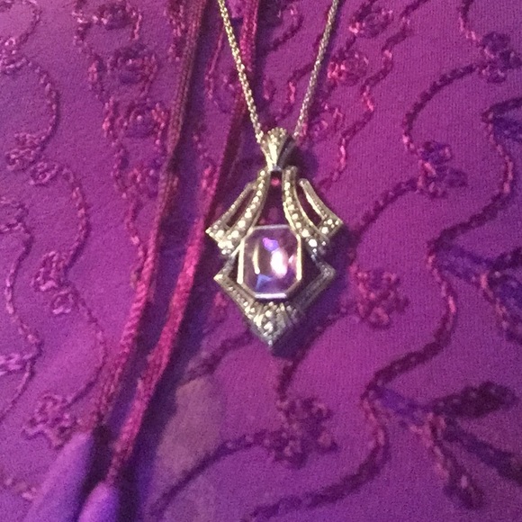 Avon marcasite amethyst necklace. 35" chain