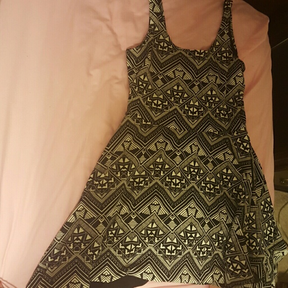 PINK Black and White Aztec Print Dress