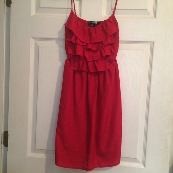 Forever 21 Red Cocktail Ruffle Dress Size M