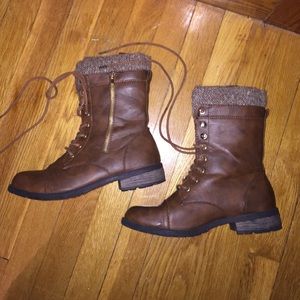 Brown combat boots