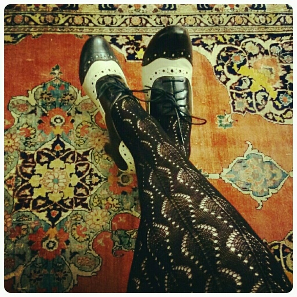 Black cotton crochet stockings