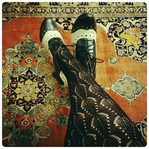 Black cotton crochet stockings