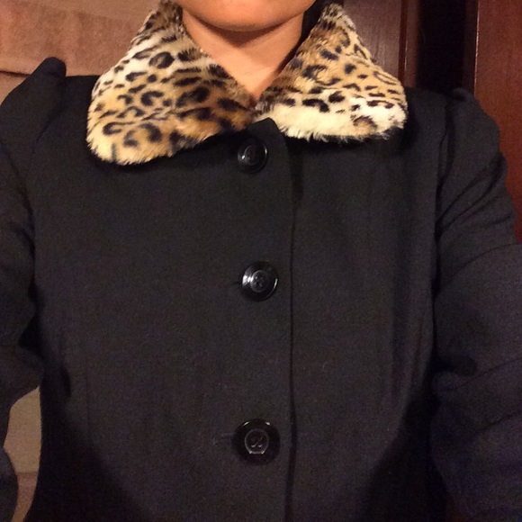 Leopard trimmed peacoat