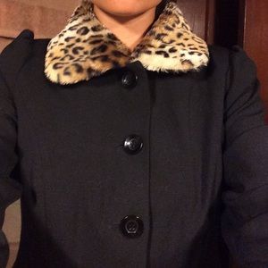 Leopard trimmed peacoat