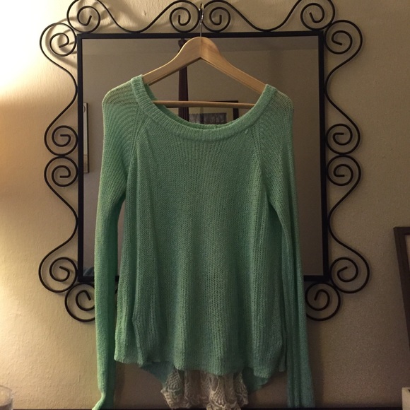 High low mint sweater