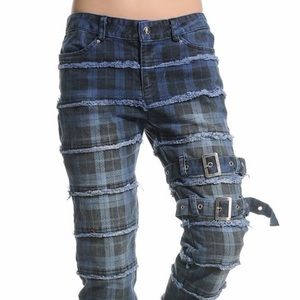 Blue plaid gothic Lolita buckle pants