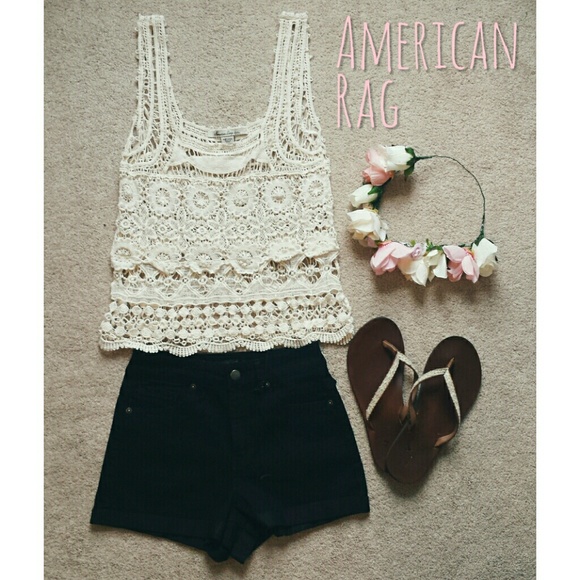 Cream crochet tank top