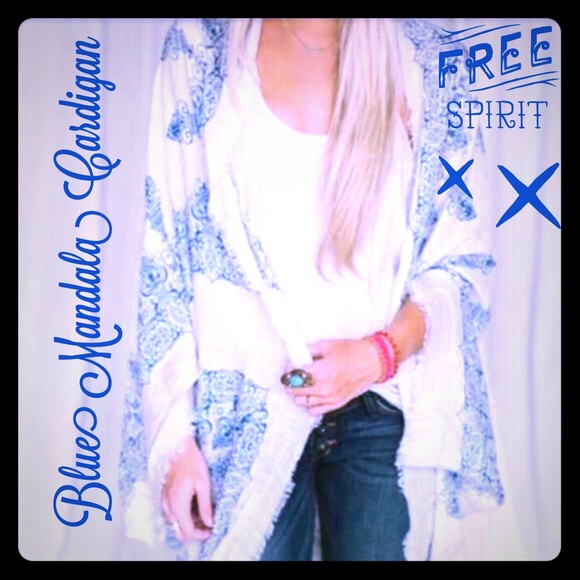 Vintage Accessories - 💠Sky Blue Henna Mandala Chiffon Kimono Cardigan💠