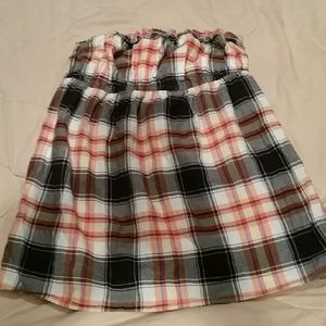 Orange Plaid Strapless Top