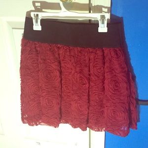 Deep red, rose textured skirt size small
