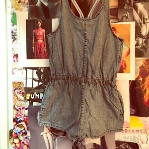 Topshop acid wash Moto denim romper