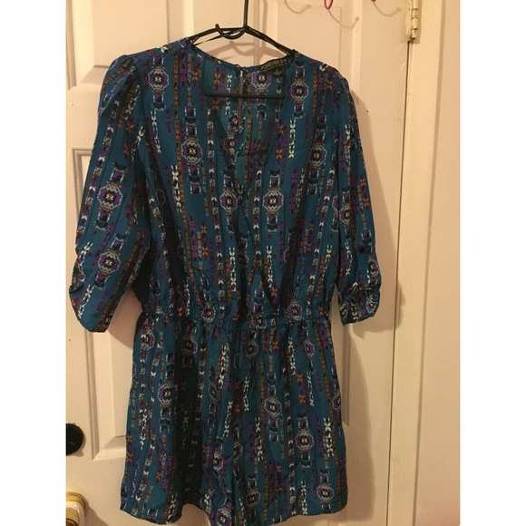 Forever 21+ Teal Tribal Romper