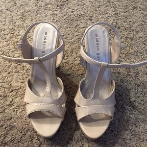 Madden Girl T-Strap Nude Wedges