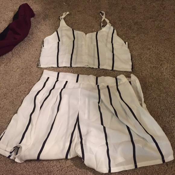 White and black striped two piece set
