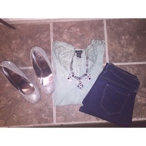 Olive green open lace back top