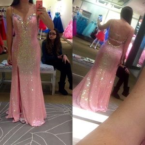 Pink sequined prom dress!!