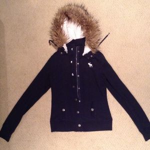 Heavy navy Abercrombie&Fitch fur jacket