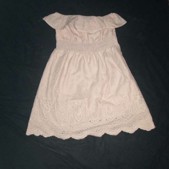 Peach strapless ruffle sun dress