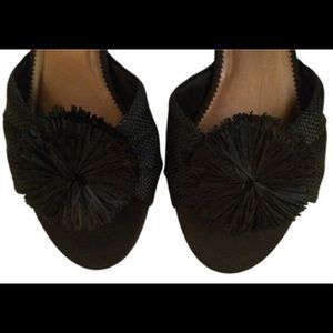 JCrew "Raffia Sunburst" Leather Slides