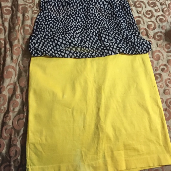 Yellow NY&C  skirt with blue polka-dot top $15