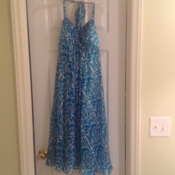 Donna Ricco Teal & White Halter Dress