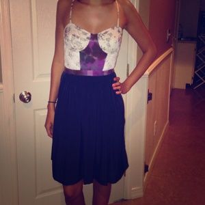 Crochet flower print corset cocktail dress