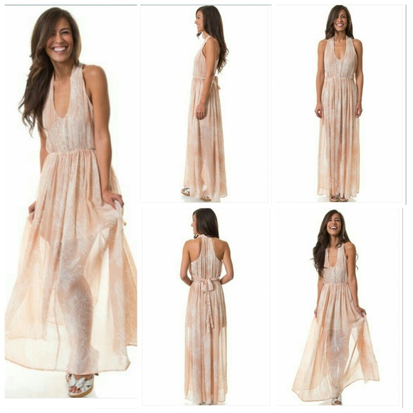 Peach Dandelion Maxi Dress with back tie.