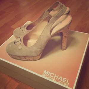 Michael Kors Beige Suede Platform Pumps