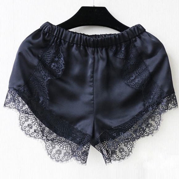 Pants - Black Satin/Lace Shorts