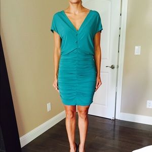 Teal green ruche side dress