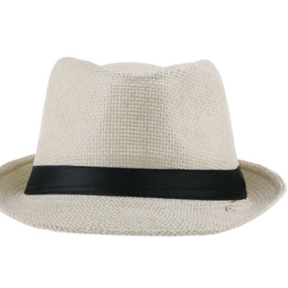 Tan Straw Material Fedora Hat off White OS