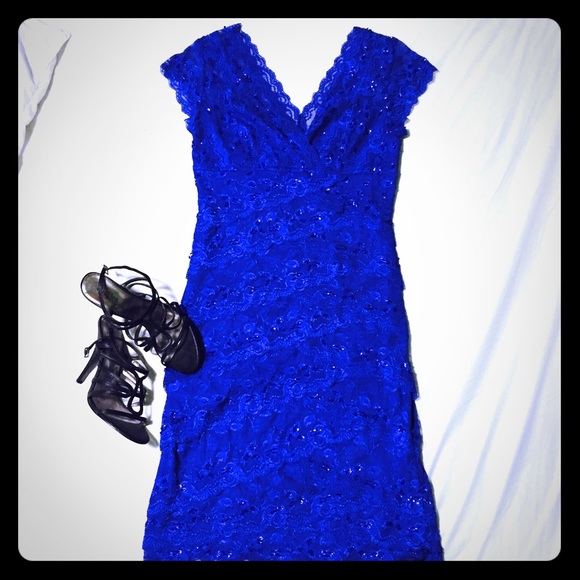 Marina Dresses & Skirts - Royal blue, lace and beaded cocktail dress.