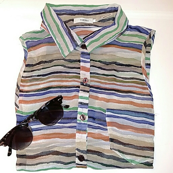 Sleeveless Button Up Stripped Top