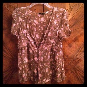 Lux Brown Floral Silk Blouse