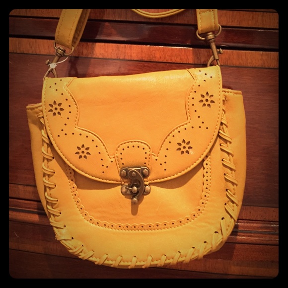 Mustard colored boho leather purse