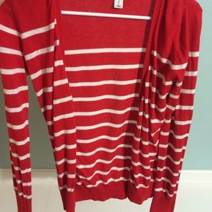 Red and white striped cardigan