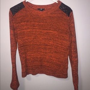 Burnt orange h&m sweater with pleather shoulders